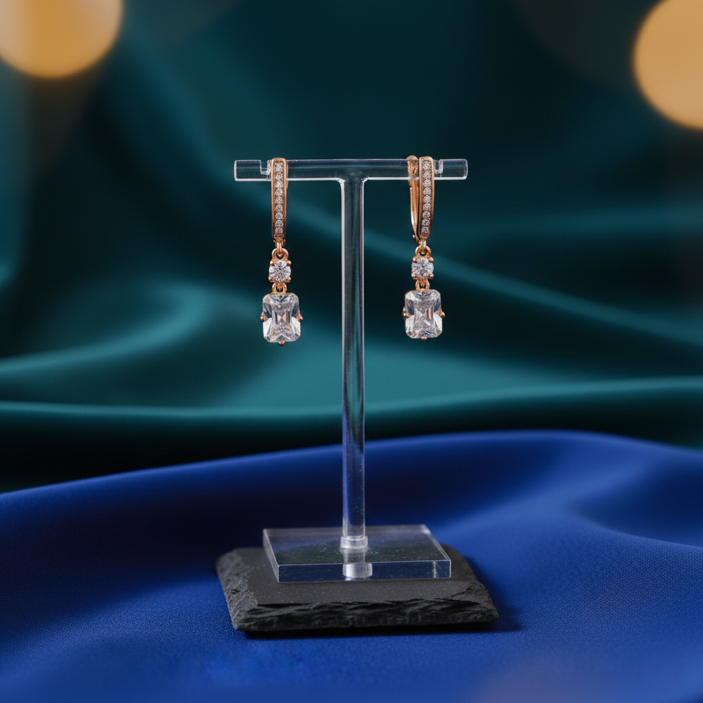 Zircon Drop Earrings - Rose Gold